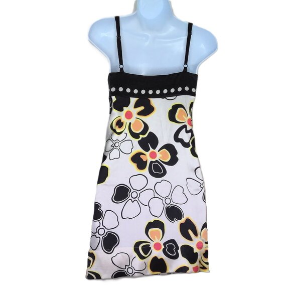 Guess Silk Floral Mini Dress Dots Short Sleeveless Stretch Party Retro XS / TP - Picture 4 of 8